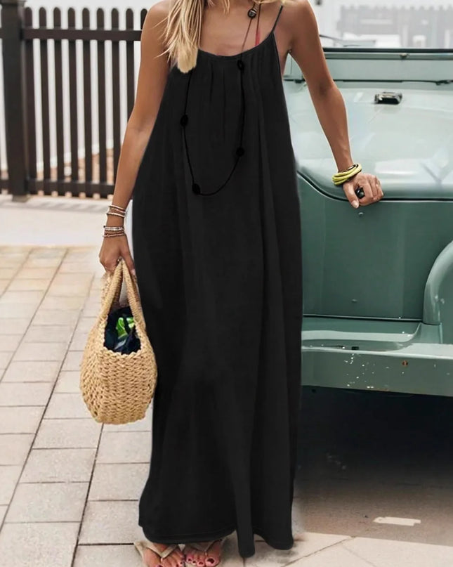 Women's Loose Fit Long Casual Dress with Strap Detailing