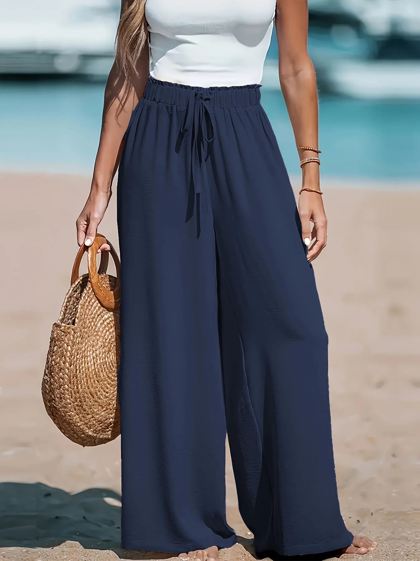 Women's Wide Leg Loose Fit Drawstring Casual Pants