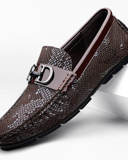 Men's Luxury Cowhide Loafers With Buckle Decoration