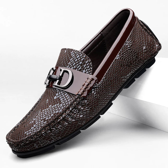 Men's Luxury Cowhide Loafers With Buckle Decoration