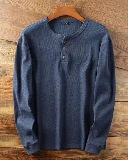 Slim Fit Men's Henley Long Sleeve Shirt – Breathable Cotton, Half Button Design