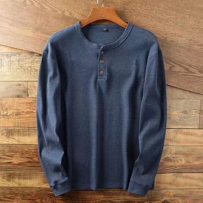 Slim Fit Men's Henley Long Sleeve Shirt – Breathable Cotton, Half Button Design