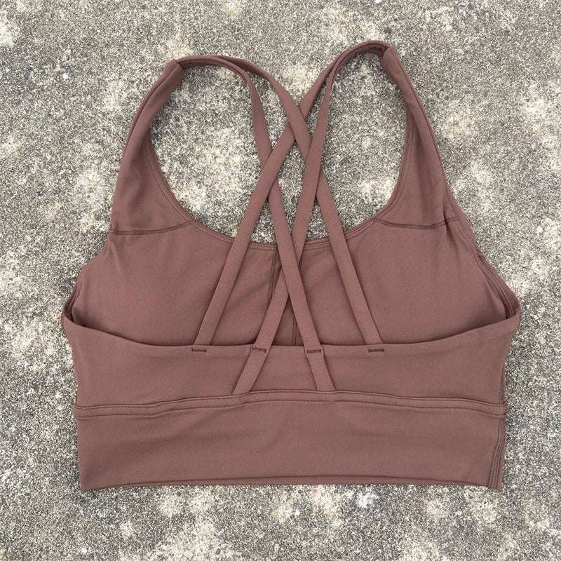 Women's Fitness Sports Bra - Crossback Gym Tank Top with Chest Pad