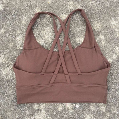 Women's Fitness Sports Bra - Crossback Gym Tank Top with Chest Pad