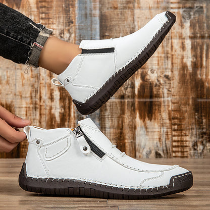 Classic Handmade Leather Men's Shoes with Zipper Design Outdoor Sneakers Casual Flat Shoes Men Work Shoes Ankle Boots