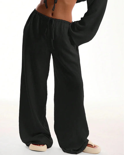 Loose Fit Wide Leg Women's Pants with Drawstring Waist