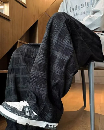 Men's Checkered Loose Fit Wide Leg Casual Pants