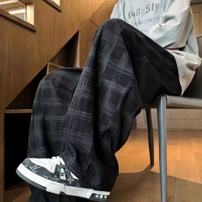 Men's Checkered Loose Fit Wide Leg Casual Pants