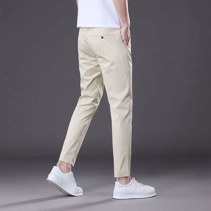 Men's Ankle-Length Straight Fit Pants – Slim Fit Thin Trousers for Men