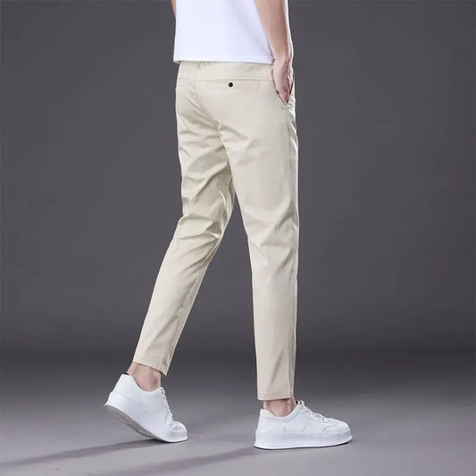 Men's Ankle-Length Straight Fit Pants – Slim Fit Thin Trousers for Men