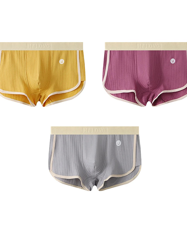 3-Pack Solid Striped Boxers for Men - 100% Cotton, Mesh Panels, High Elastic Waist