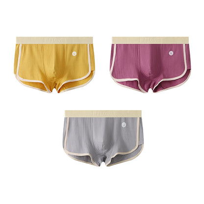 3-Pack Solid Striped Boxers for Men - 100% Cotton, Mesh Panels, High Elastic Waist