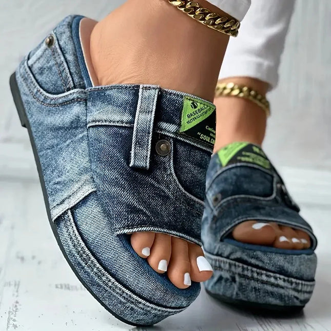 Denim Platform Women's Slip-On Slippers
