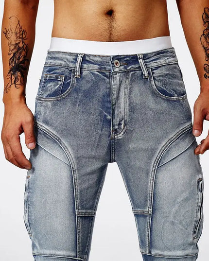 Men's Zipper Pleated Retro Denim Pants
