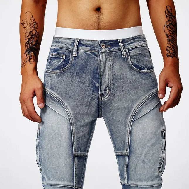 Men's Zipper Pleated Retro Denim Pants