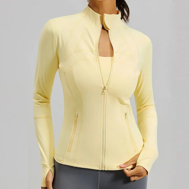 Women's Quick Dry Stand Collar Fitness Jacket - Slim Fit with Zipper Pocket