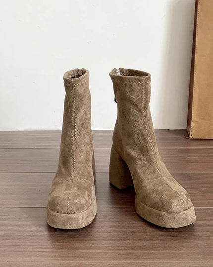 Ohmmayby Stylish Women’s Ankle Boots with Platform Square High Heels