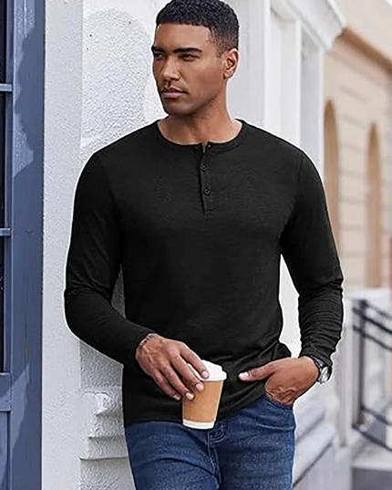 Men's Breathable Long Sleeve Button Henley Sweater