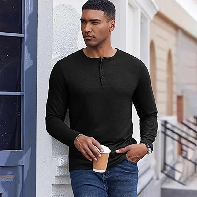 Men's Breathable Long Sleeve Button Henley Sweater