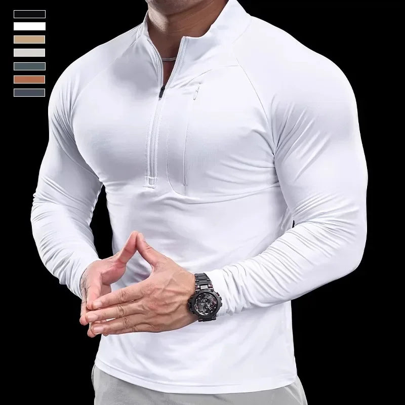 Men's Fitness Breathable Quick-Dry Long-Sleeve Half-Zip Round Neck Sweater