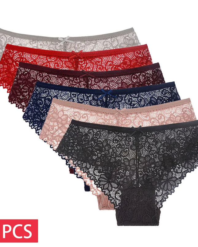 5-Piece Women's Lace Briefs Set - Transparent Low-Rise Panties