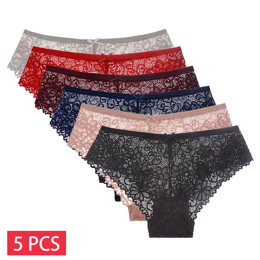 5-Piece Women's Lace Briefs Set - Transparent Low-Rise Panties