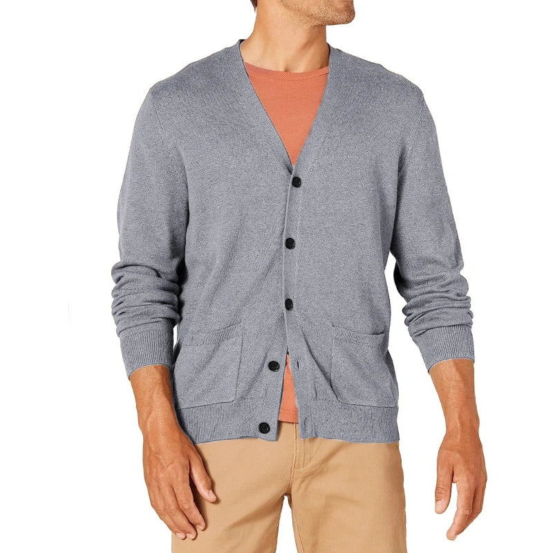 Men's Vintage Long Sleeve Button-Front V-Neck Knitted Cardigan