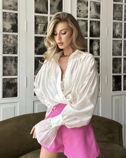 Women's Loose Fit Collared Shirt with Flare Sleeves