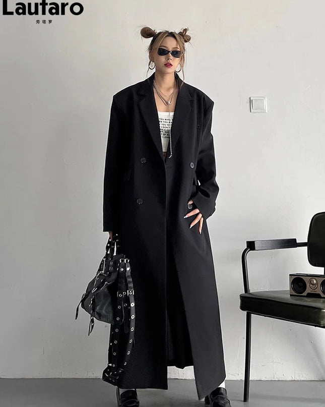 Lautaro Women's Long Trench Coat – Double-Breasted, Loose Fit