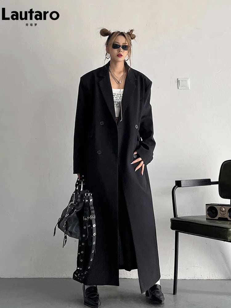 Lautaro Women's Long Trench Coat – Double-Breasted, Loose Fit