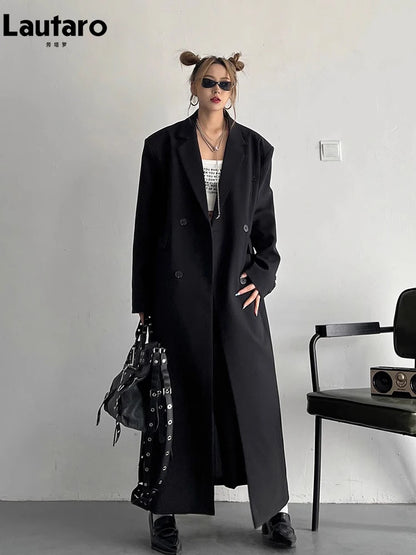 Lautaro Women's Long Trench Coat – Double-Breasted, Loose Fit