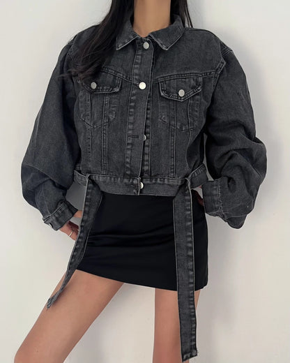 Women's Casual Long Sleeve Cropped Denim Jacket
