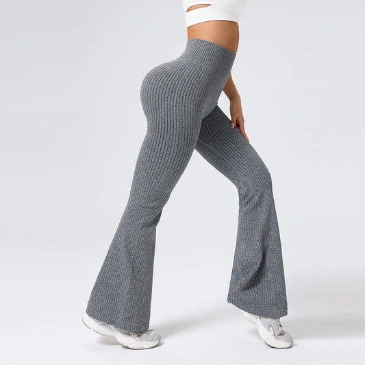 Women's High-Waisted Breathable Flared Trousers - Athleisure Fitness Pants with Stretch