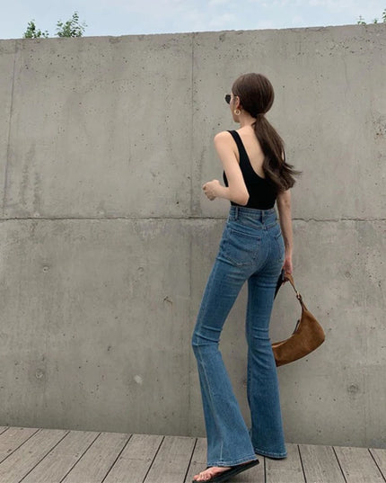 Women's High-Waisted Retro Micro Flared Jeans – Slim Fit with Wide Legs