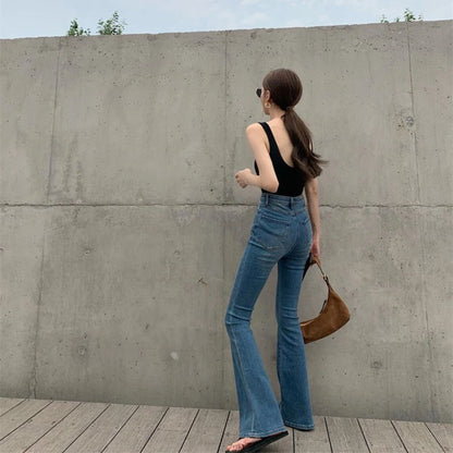 Women's High-Waisted Retro Micro Flared Jeans – Slim Fit with Wide Legs