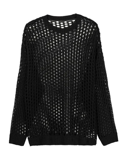 Vintage Men’s Loose-Knit Sweater with Hollow-Out Details