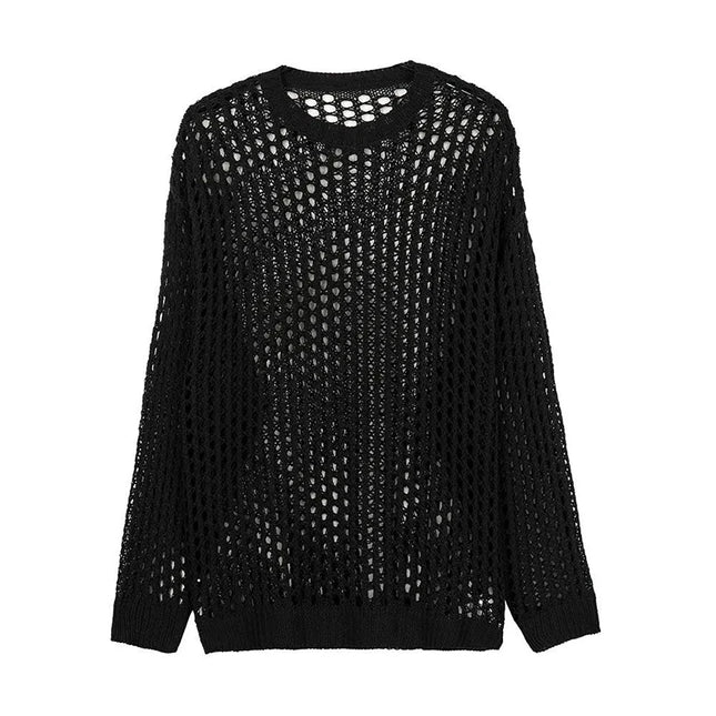 Vintage Men’s Loose-Knit Sweater with Hollow-Out Details