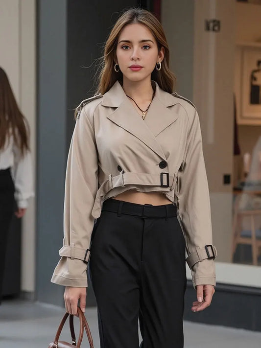 Women's Cropped Trench Coat with Belt