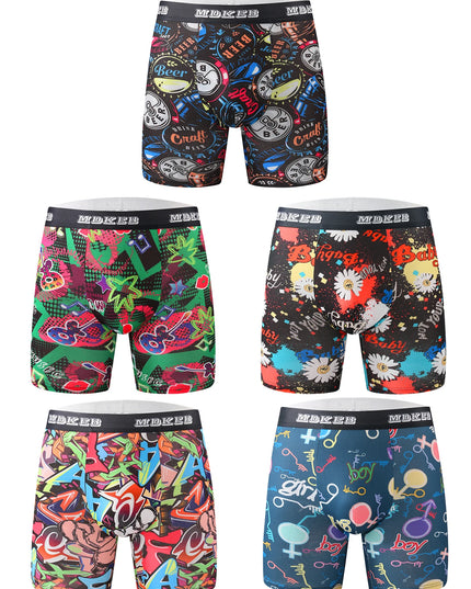Ten-Piece Men's Graffiti Pattern Boxer Briefs Set – Breathable, Comfortable, High-Elastic Long Boxer Briefs
