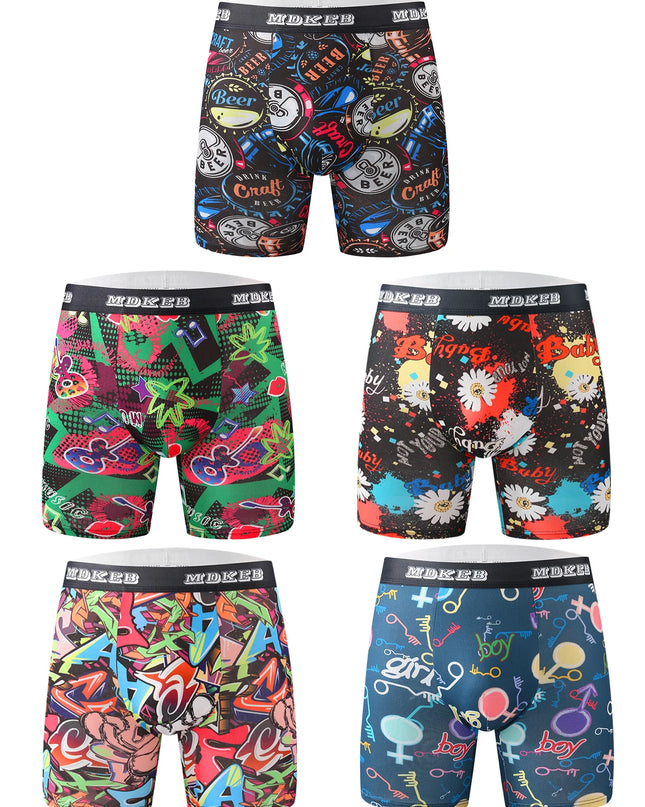 Ten-Piece Men's Graffiti Pattern Boxer Briefs Set – Breathable, Comfortable, High-Elastic Long Boxer Briefs