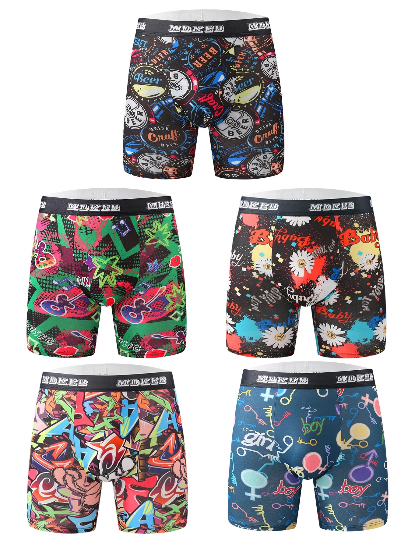 Ten-Piece Men's Graffiti Pattern Boxer Briefs Set – Breathable, Comfortable, High-Elastic Long Boxer Briefs