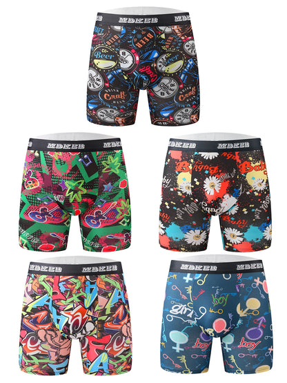 Ten-Piece Men's Graffiti Pattern Boxer Briefs Set – Breathable, Comfortable, High-Elastic Long Boxer Briefs