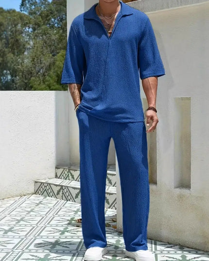 Men's Casual Cotton 2-Piece Set: Stylish Shirts and Pants Set