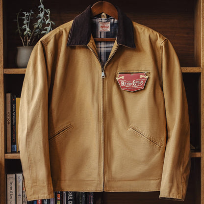Men's Retro Canvas Jacket with Lapel Collar and Zipper