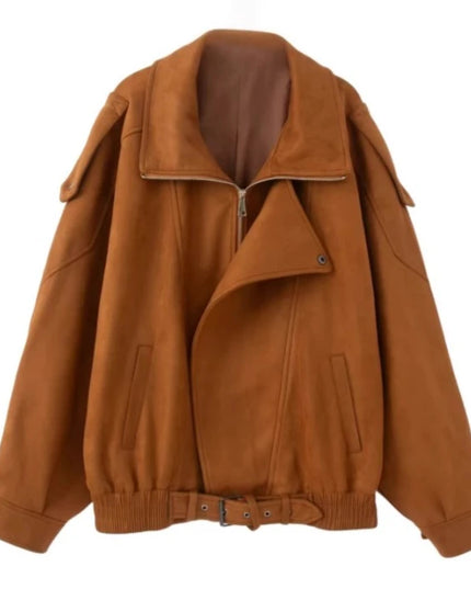 Women's Retro Faux Lapel Suede Jacket - Loose Fit