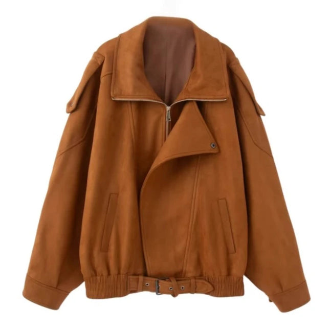 Women's Retro Faux Lapel Suede Jacket - Loose Fit