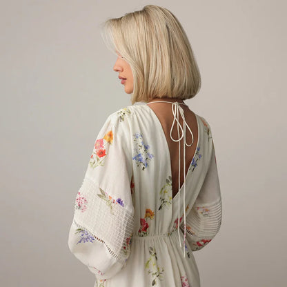 Women’s Backless Floral Maxi Dress – High Waist Boho Style for Effortless Elegance
