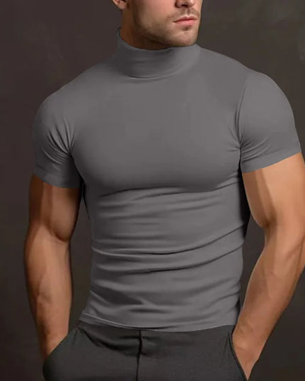 Men's High Collar Elastic Short Sleeve T-Shirt