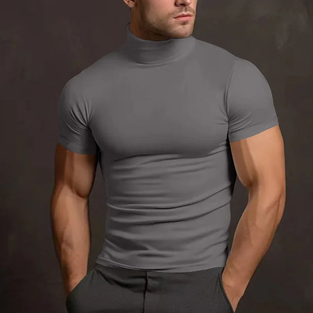 Men's High Collar Elastic Short Sleeve T-Shirt
