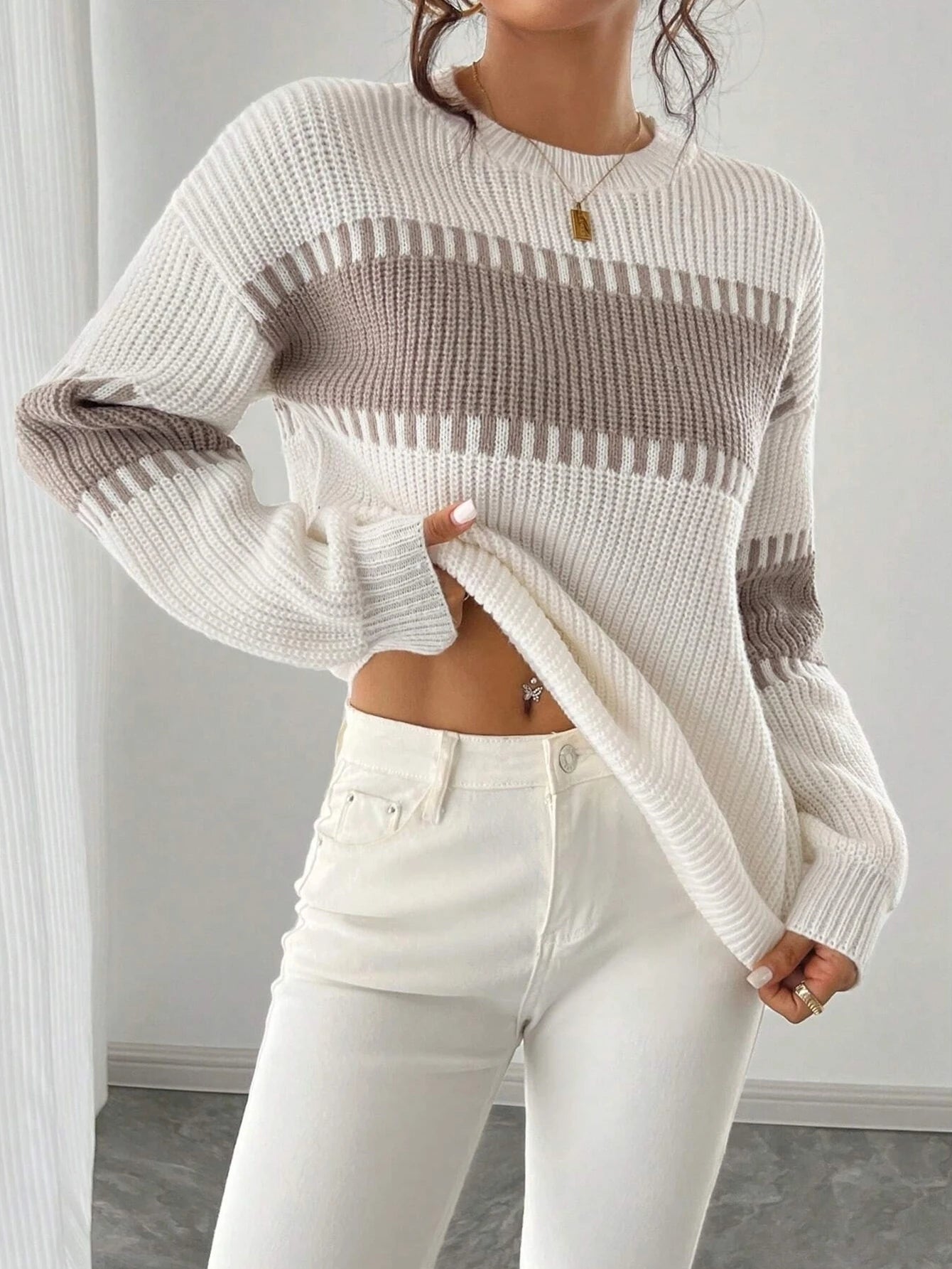 Casual Women's Knit Pullover with Stripes